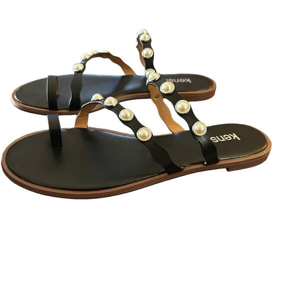 Kensie Pearl Studded Strap Black Toe Ring Sandals NEW Size 7.5 - Picture 7 of 11
